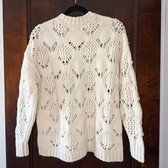 American Eagle Textured Loose Knit Pointelle Sweater Women's XS | Ivory Wool - Picture 3 of 10